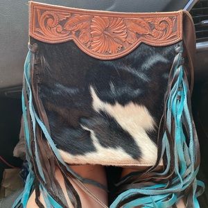 Handmade cowhide purse with tooled leather!